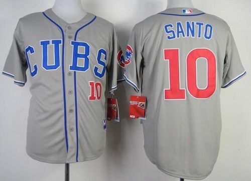 Cubs #10 Ron Santo Grey Alternate Road Cool Base Stitched MLB Jersey - Click Image to Close